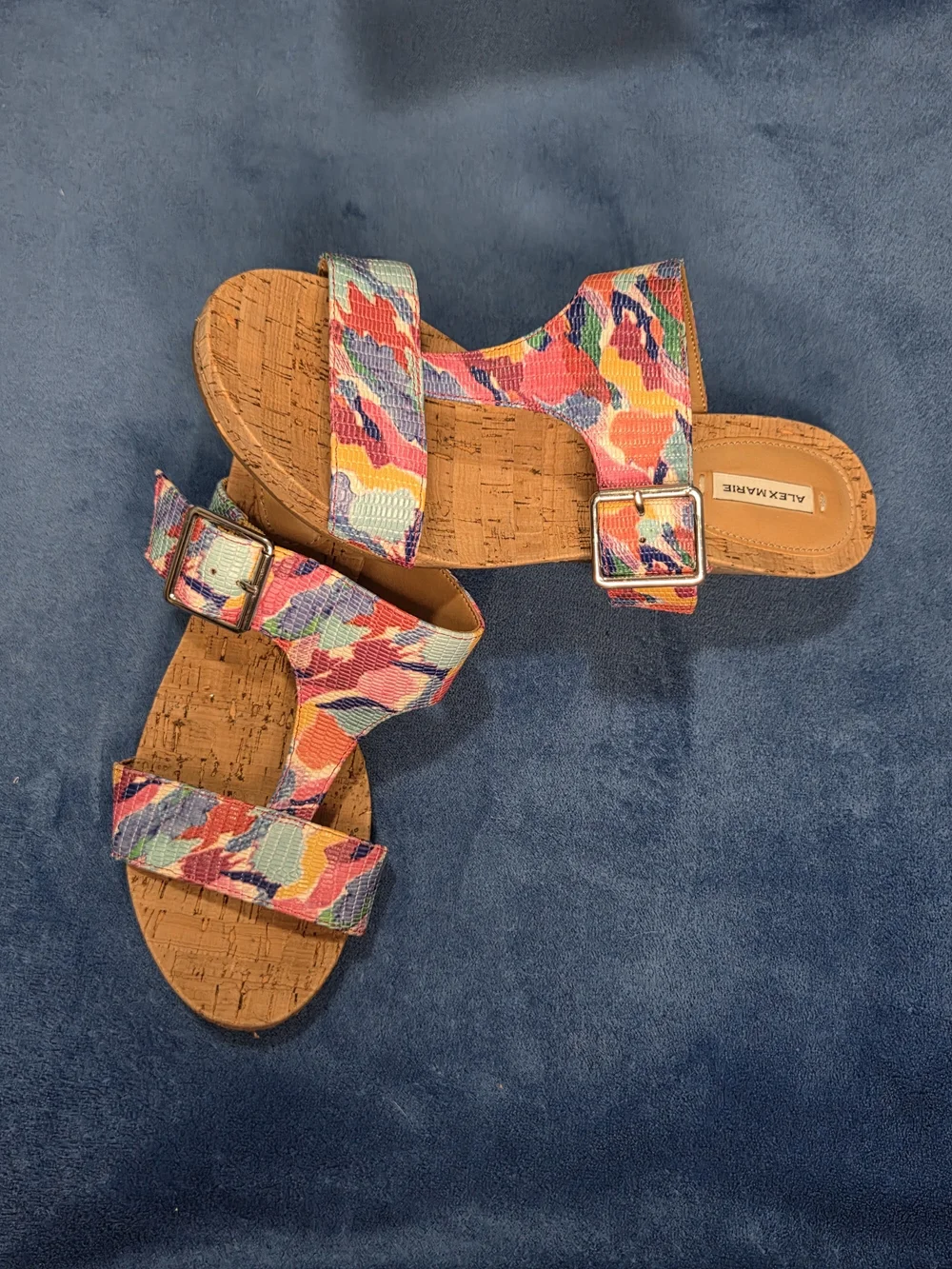 Alex Marie Multicolor Cork-Style Buckle Sandals
